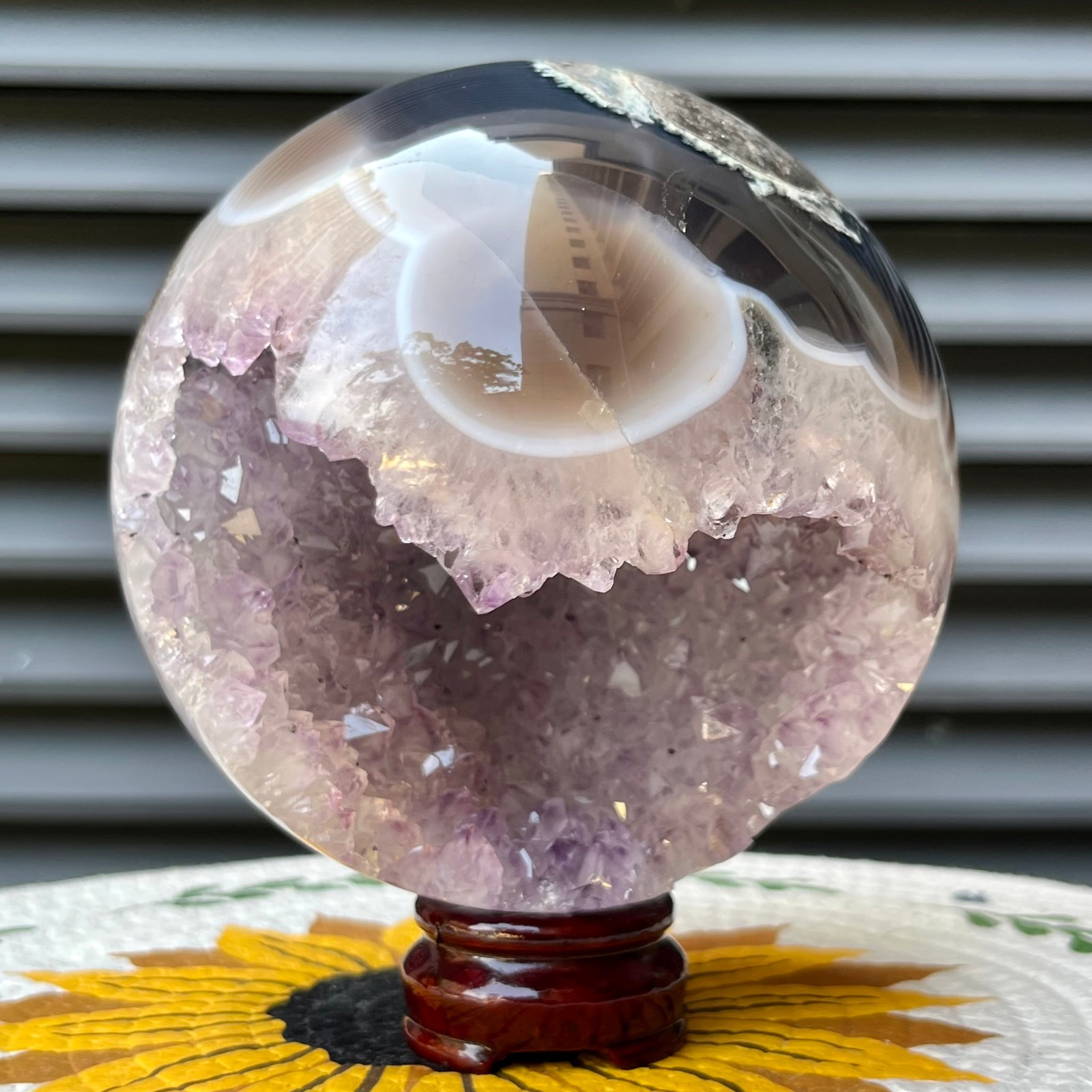 4.3 lb Natural Amethyst Crystal Cluster Sphere Druzy Ball Polished Agate Display