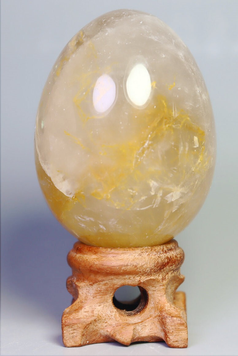 NATURAL Yellow PHANTOM MULTI INCLUSIONS Rainbow Quartz CRYSTAL Sphere Egg/Stand