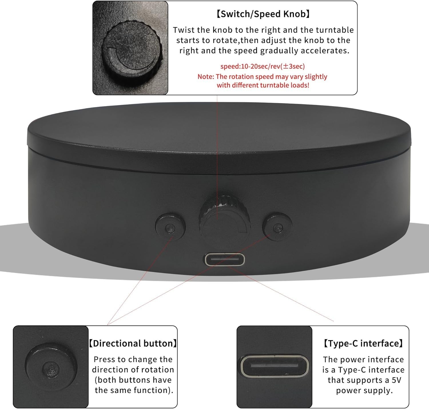 Rotating Display Stand Switch Direction Spinning Platform Adjustable Speed