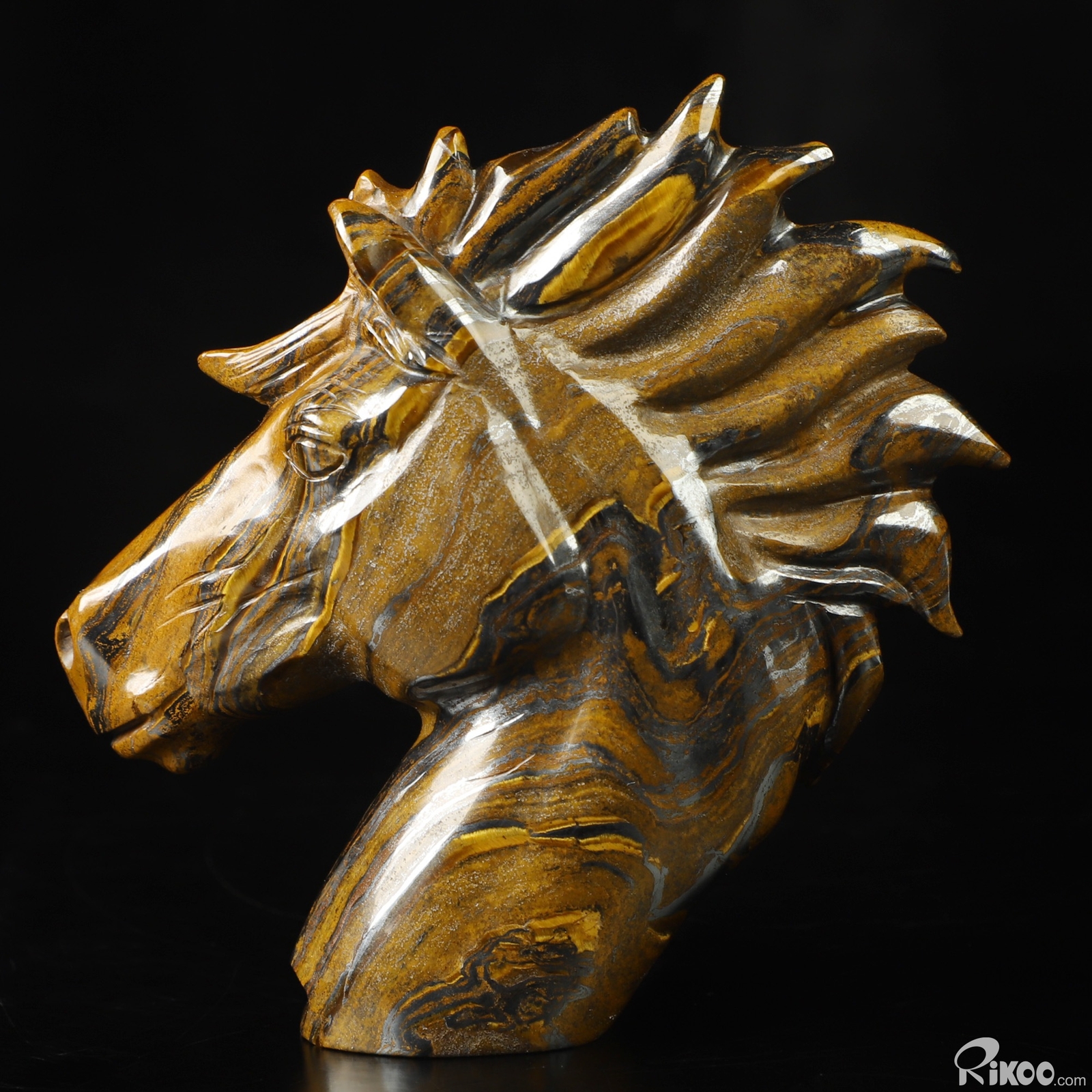 3.7″ Tiger Iron Eye Hand Carved Crystal Horse Sculpture, Crystal Healing