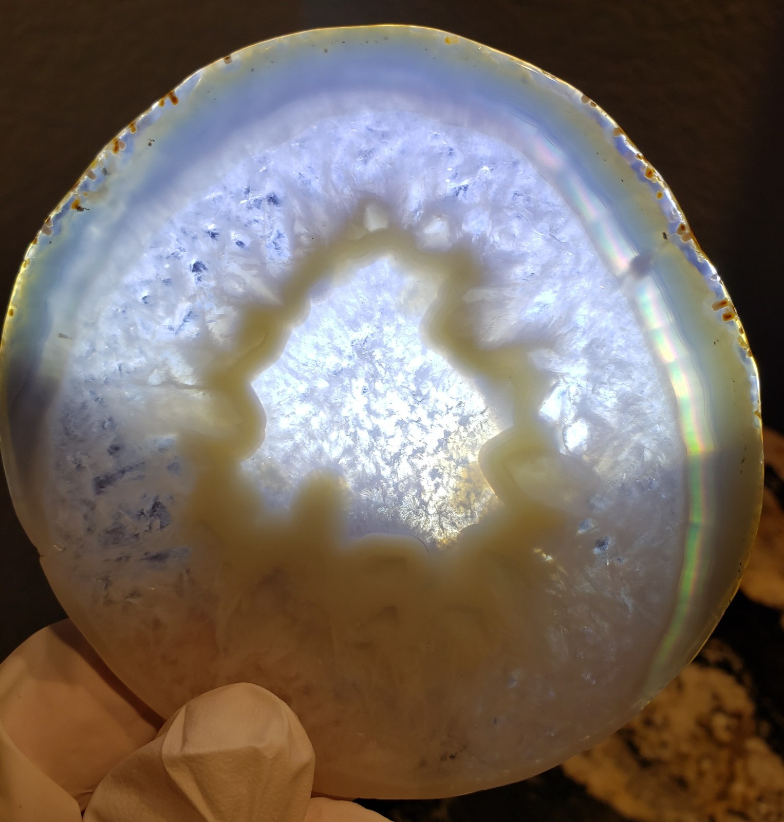 3.75″ Beautiful Rainbow Iris Agate Slab Slice Plate UV, 101g or 3.6 oz
