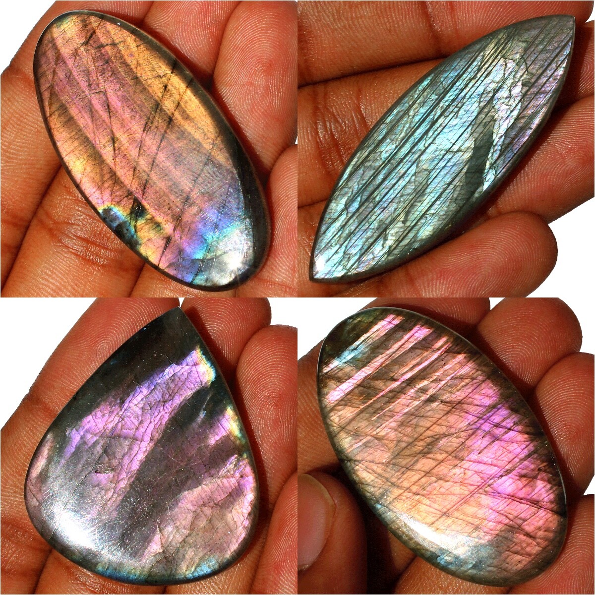4 PC Natural Labradorite Multi Purple Flash Collectible Gem Crystal Palmstones