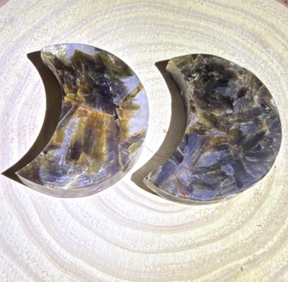 Polished Mica, Hand-carved Crescent Moons, Set of Two