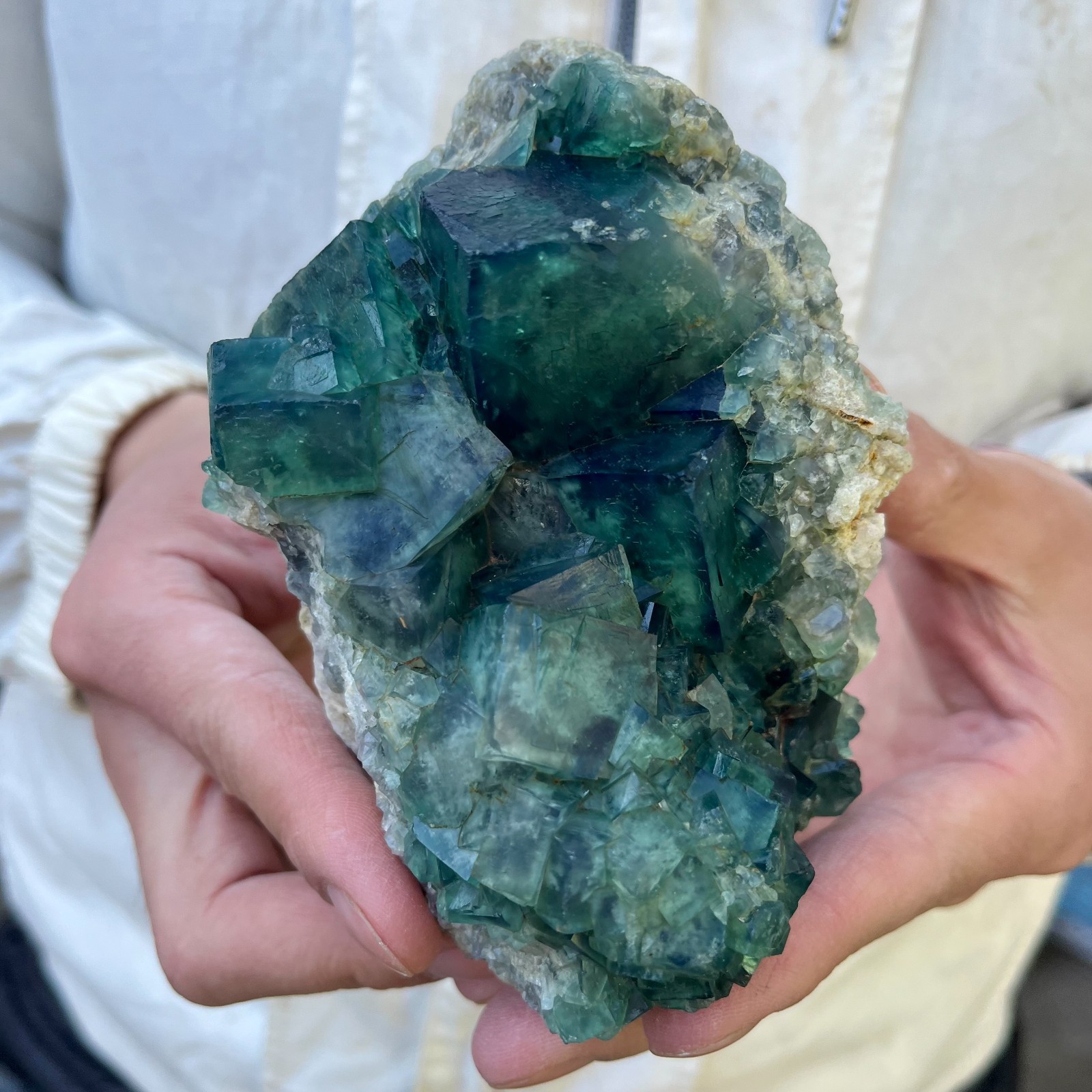 1.8LB Natural cubic green fluorite crystal cluster rough mineral specimen