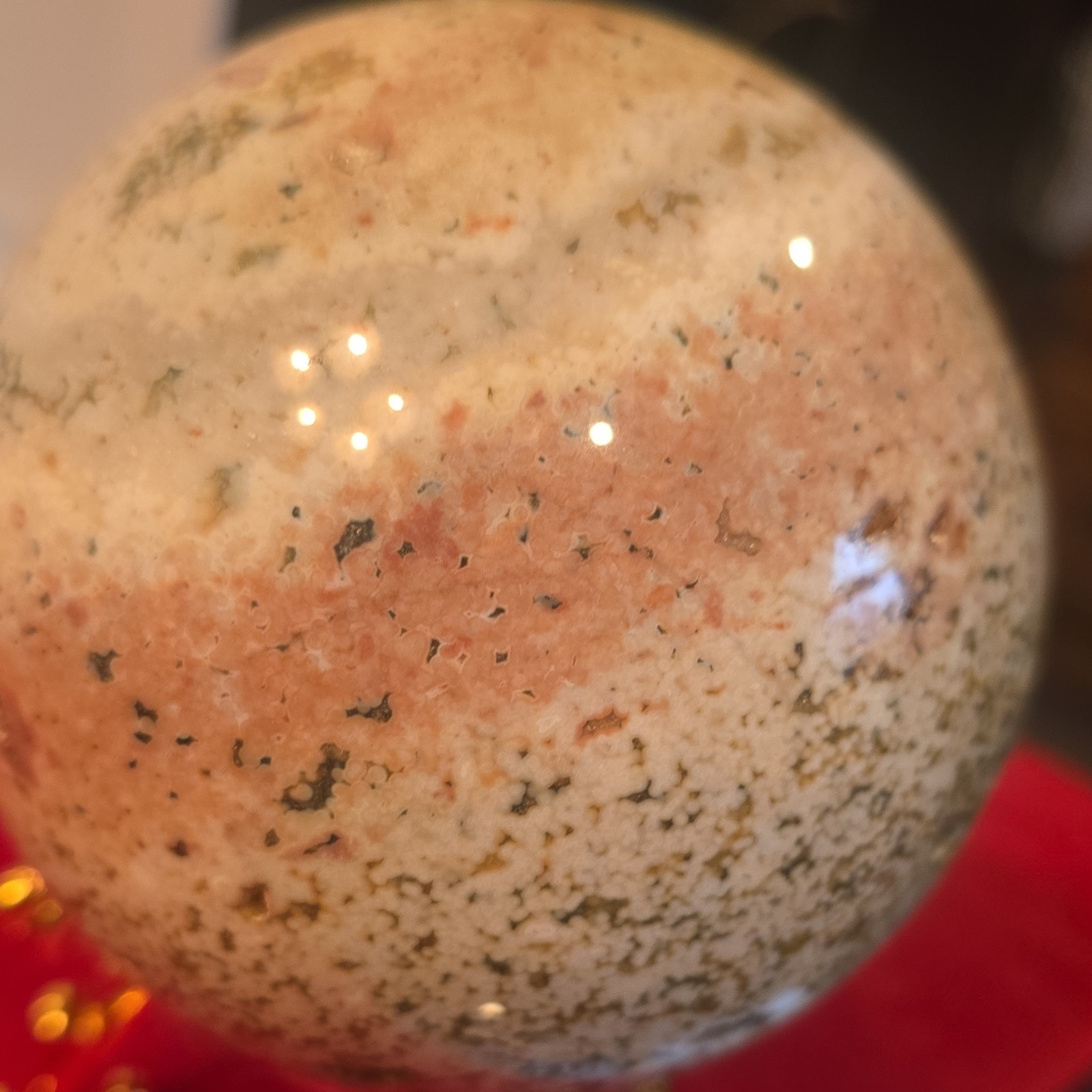 Polished 8th vein Ocean Jasper Sphere Decorative Piece with Stand
