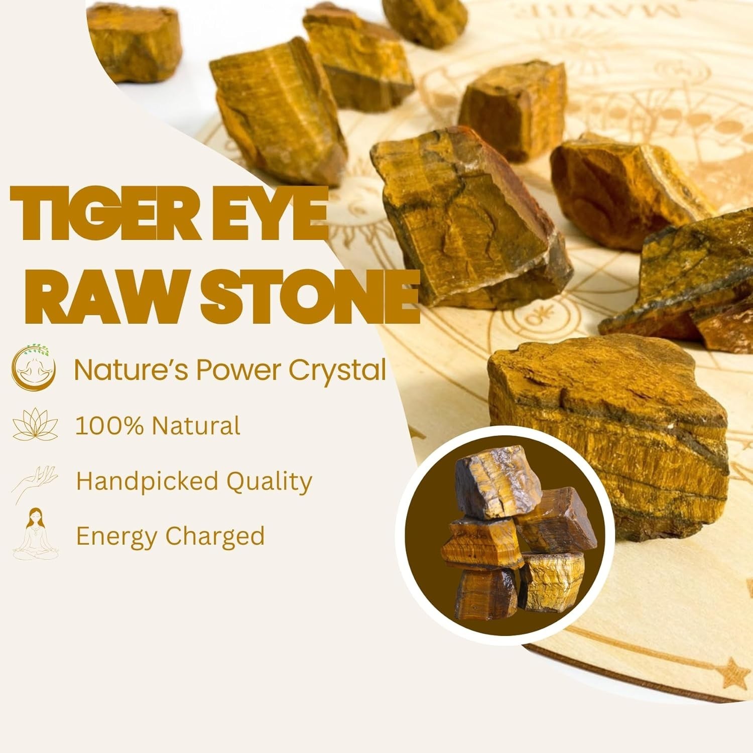 Tiger’s Eye Raw Crystals – 1.25-2.0″ Large Natural Healing Stones, Rough Crystal