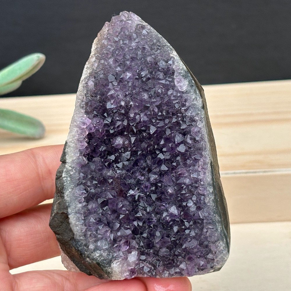 210g Top Natural Amethyst Cave Quartz Crystal Specimen Reiki Healing +Stand