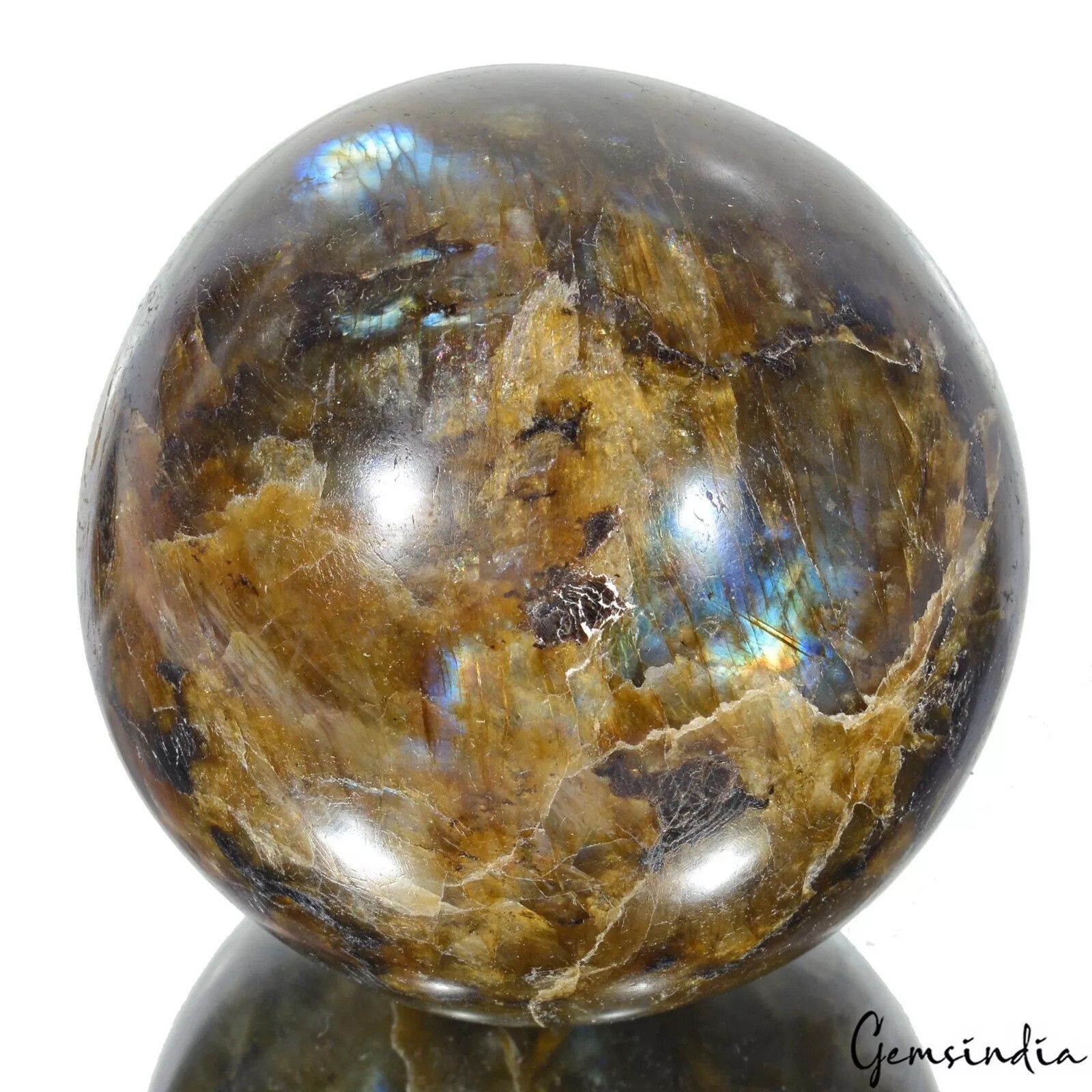 Natural Untreated Multi Shine Labradorite Healing Crystal Sphere W Stand 2890 Ct