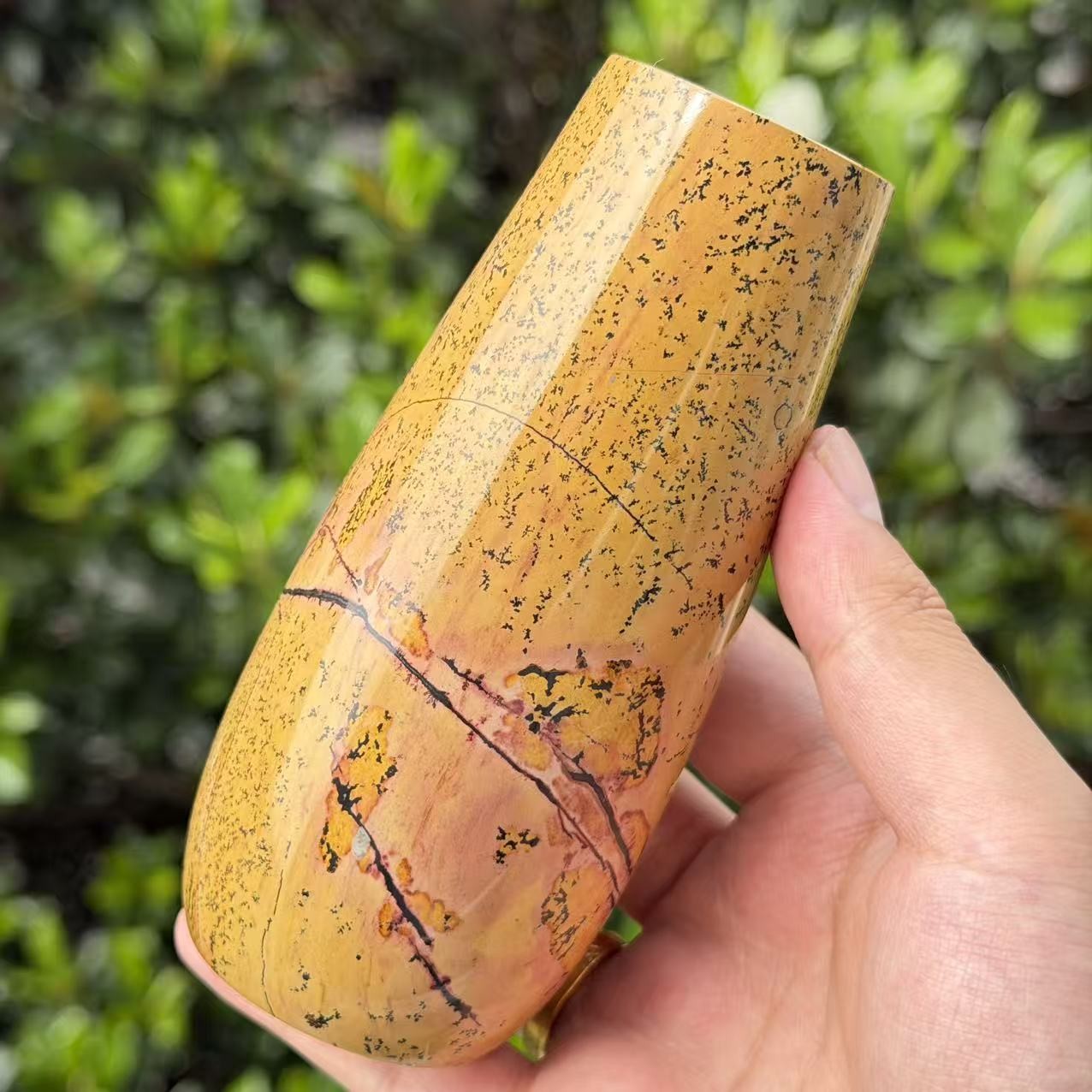 1.3LB 5.1″ Natural Picture Jasper Vase Crystal Carving Healing Home Decor