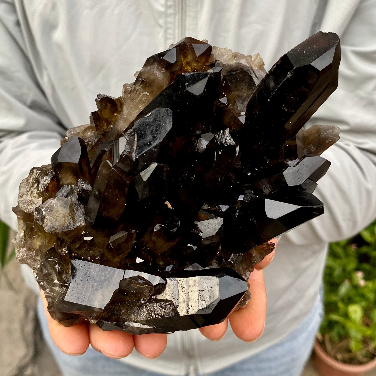 2.07LB Natural Smoky Black Quartz Cluster Crystal Specimen Healing