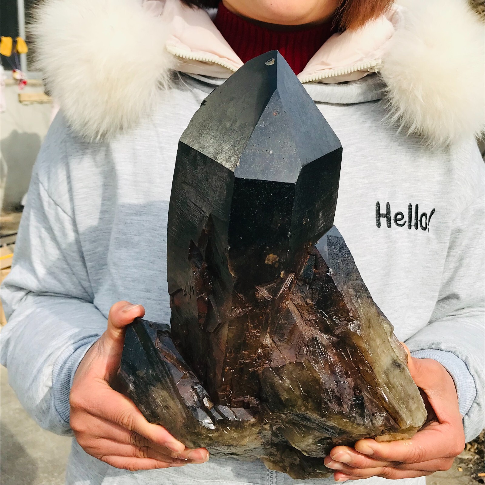 16.00lb Large Natural Smoky Black Skeleton Quartz Crystal Point Rough Mineral