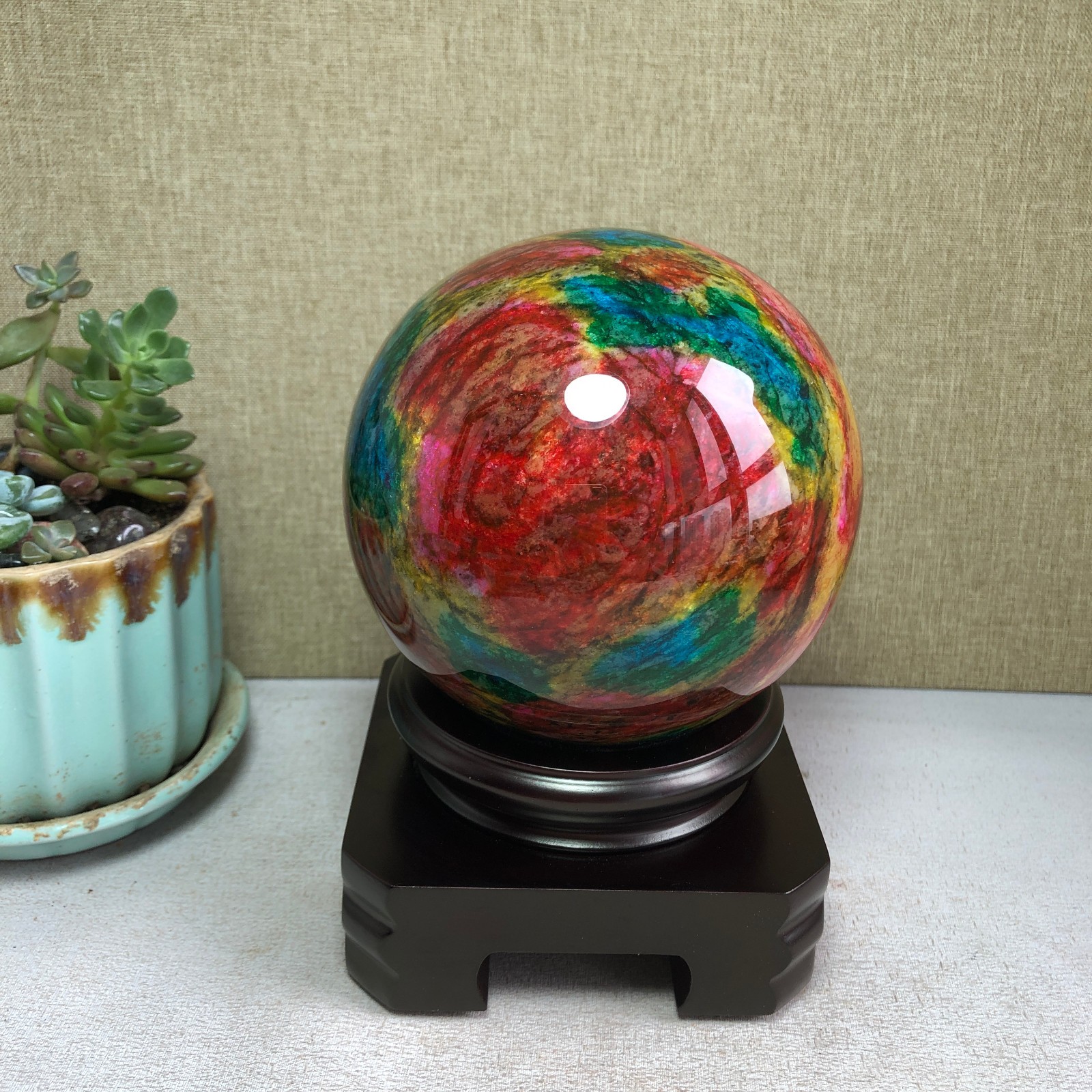 Natural “Seven Colors Jade” sphere flat bottom specimen Taiwan China 99mm A4583