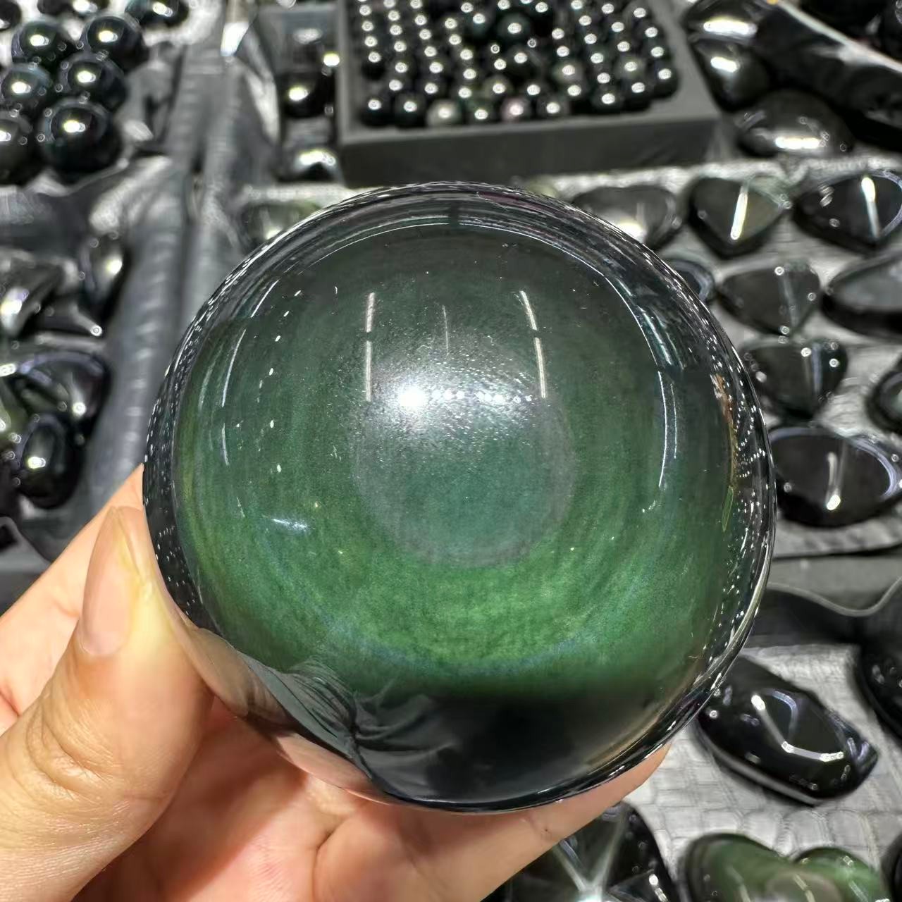 1pc Natural Rainbow Obsidian Quartz Carved Sphere Crystal Ball Reiki Decor