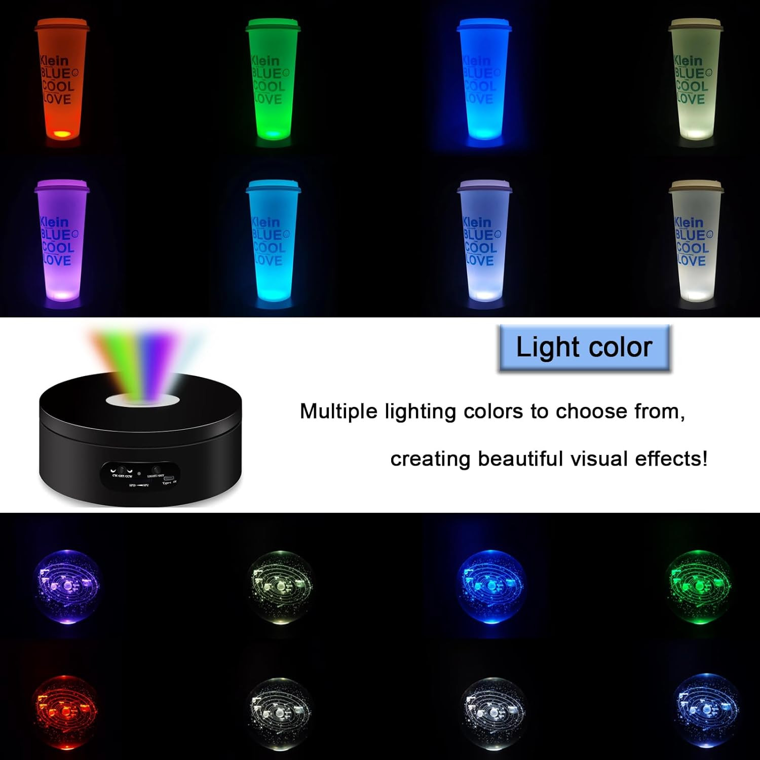 YVV LED Rotating Display Stand, Lighted Base-Crystal Glass Art, 360 Degree Autom