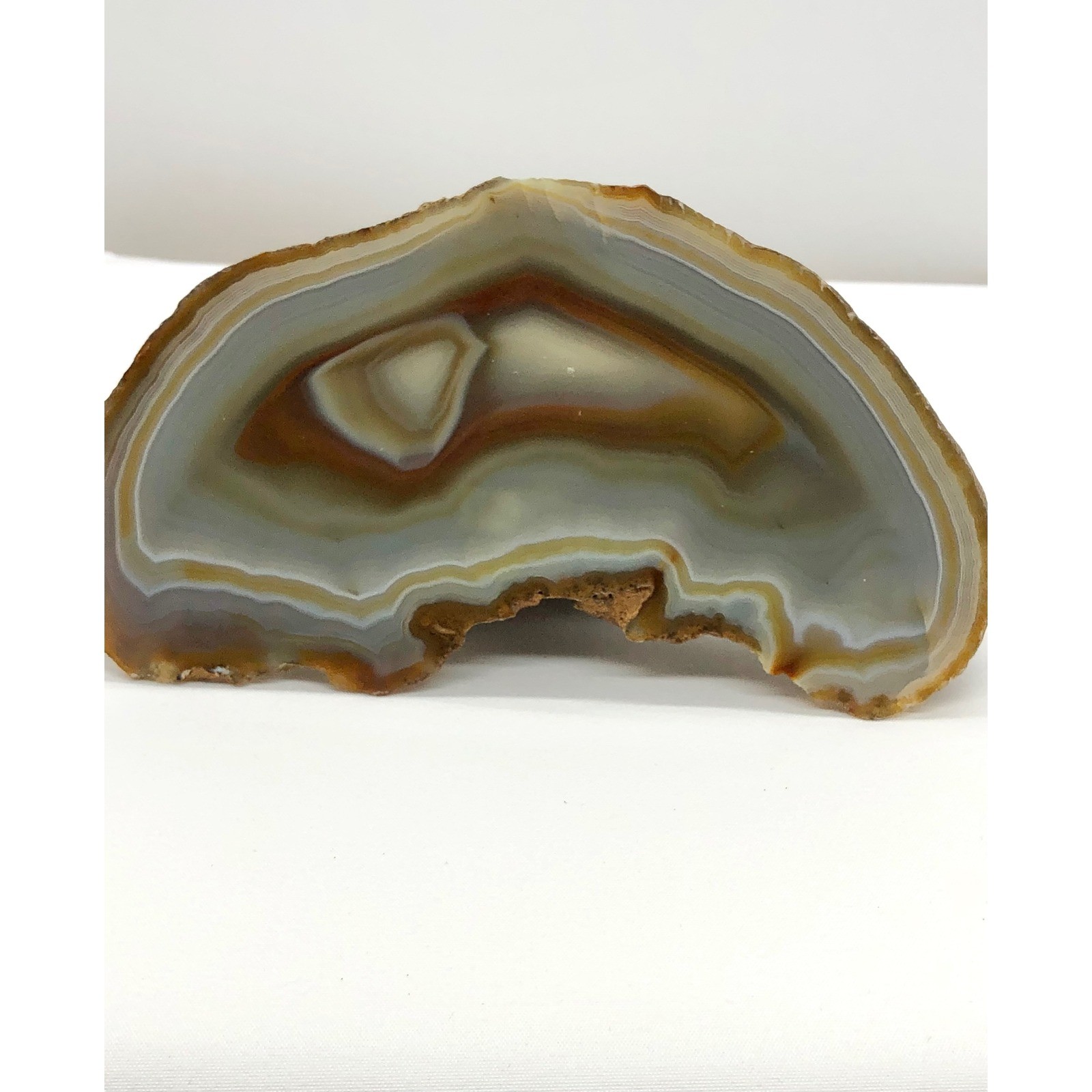 Natural Polished Banded Agate Slice Geode Specimen Brown Gray 5.25 Inch Decor