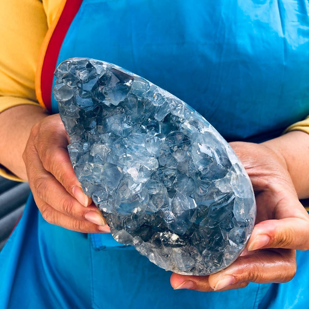 6.35LB Natural Blue Celestite Geode Crystal Cluster Specime Healing 1.51+1.38kg