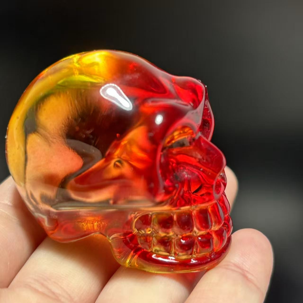 2″ Rainbow Titanium melting Quartz Hand carved skull crystal reiki healing 1PC