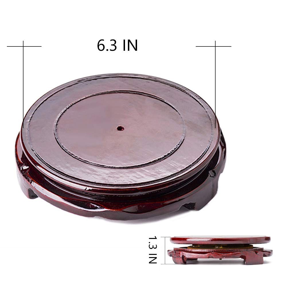 Brown Wood Oriental Style Round Veneer Base for Vase Lamp Teapot, Rotatable S…