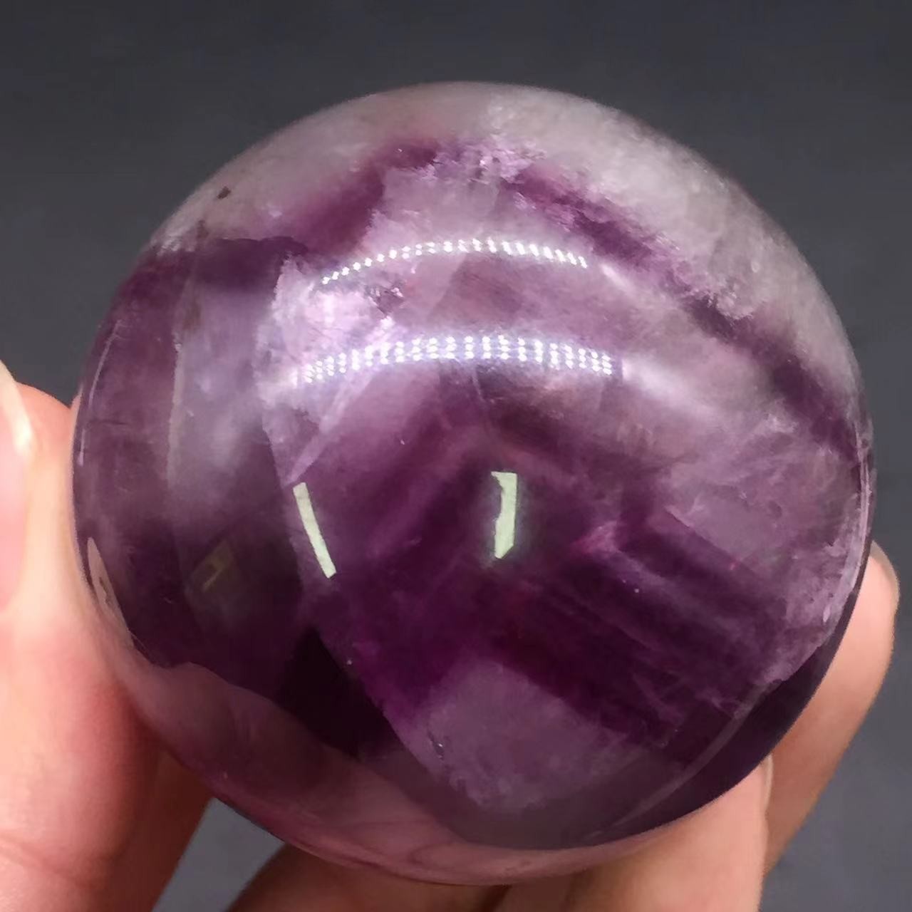 Natural Purple Fluorite Quartz Crystal Carved Ball&Free Stand Healing Reiki 52mm