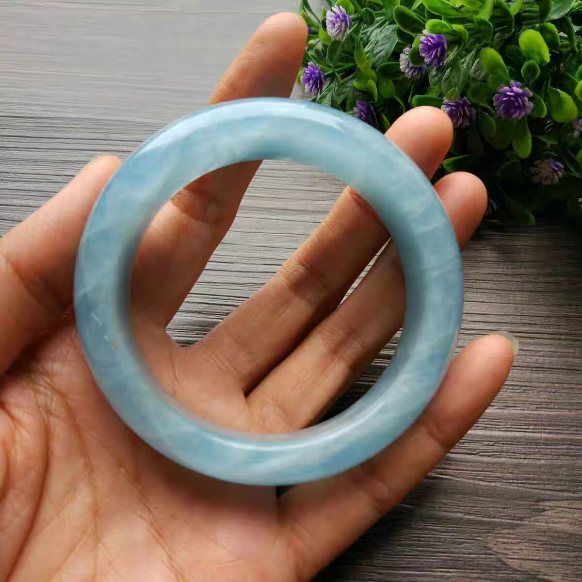 100% Natural Blue Aquamarine Gemstone Bangle AAAAA Inner Diameter 52mm
