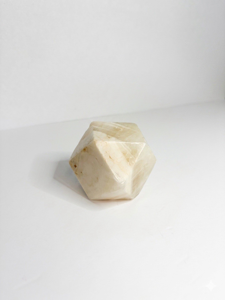 Carved Cream Onyx Dodecahedron Crystal Polished 12-Sided Geometric Specimen