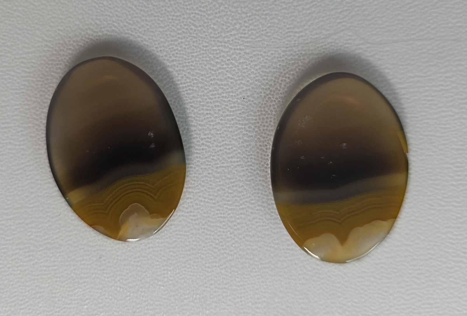 2 Kentucky Agate Translucent, Brown, Yellow banded Oval Cabochons #C-22