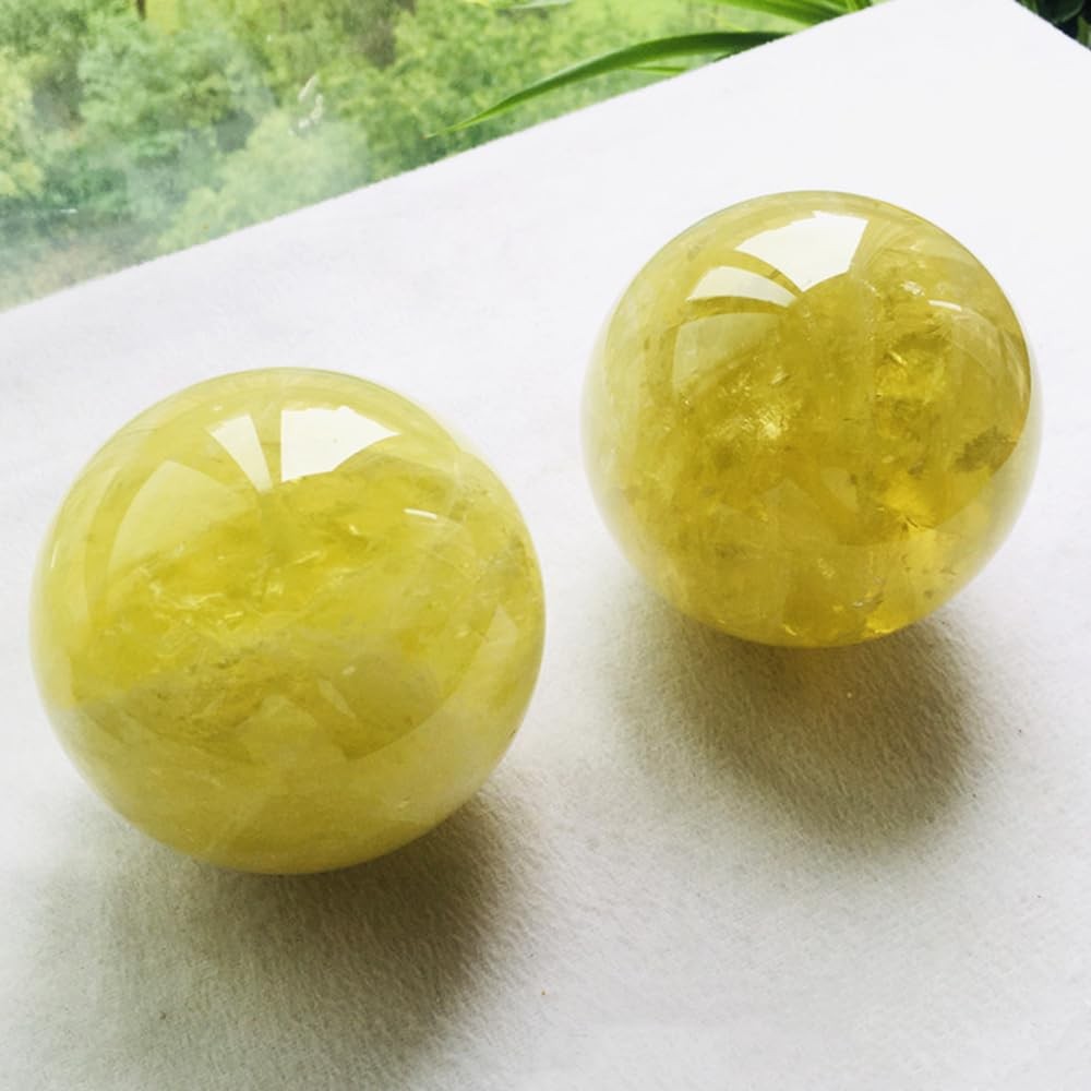 2.4-2.8 inch Natural Citrine Hand Polished Crystal Ball with Stand Yellow