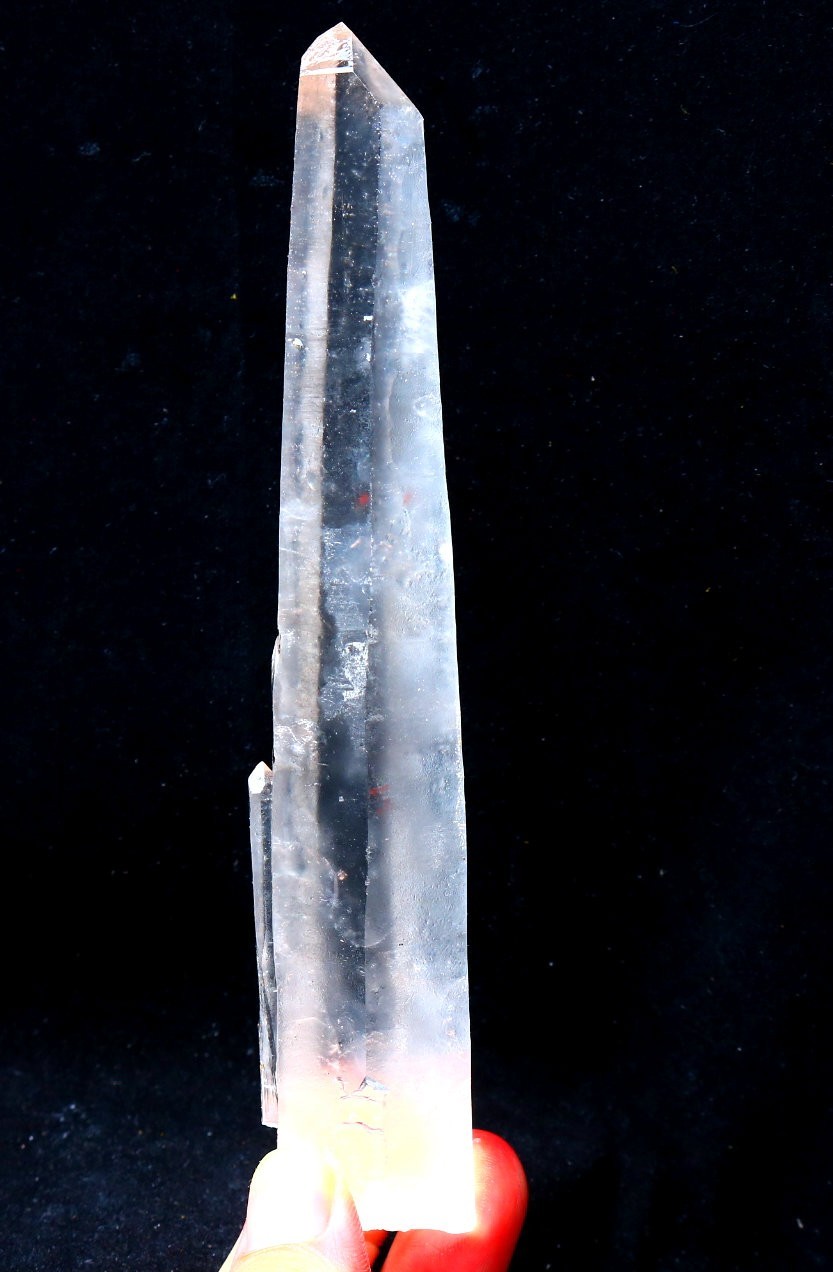 Natural transparent “blue needle pyramid” crystal iron ore mineral specimen