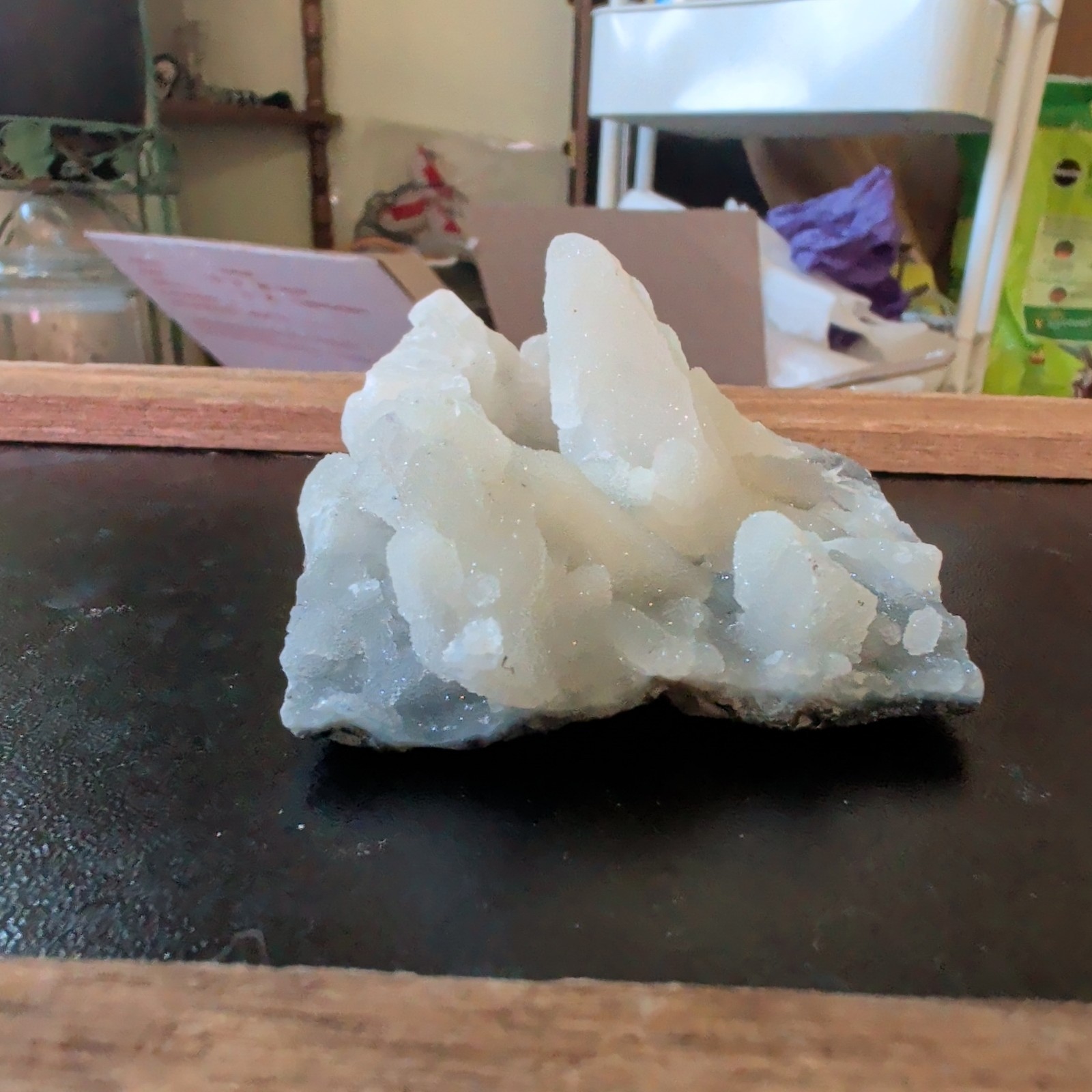 Apophyllite on Druzy Light Blue Chalcedony Crystal Cluster, Mineral Specimen