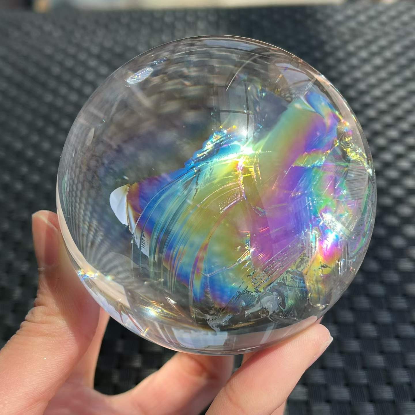 515g Natural Rainbow White Quartz Sphere Energy Crystal Ball Reiki Decor