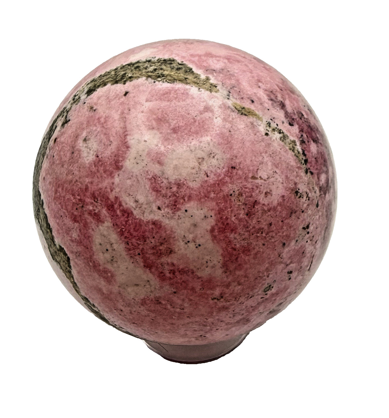 65mm Pink Peru Rhodochrosite Crystal Sphere 500g With Holder