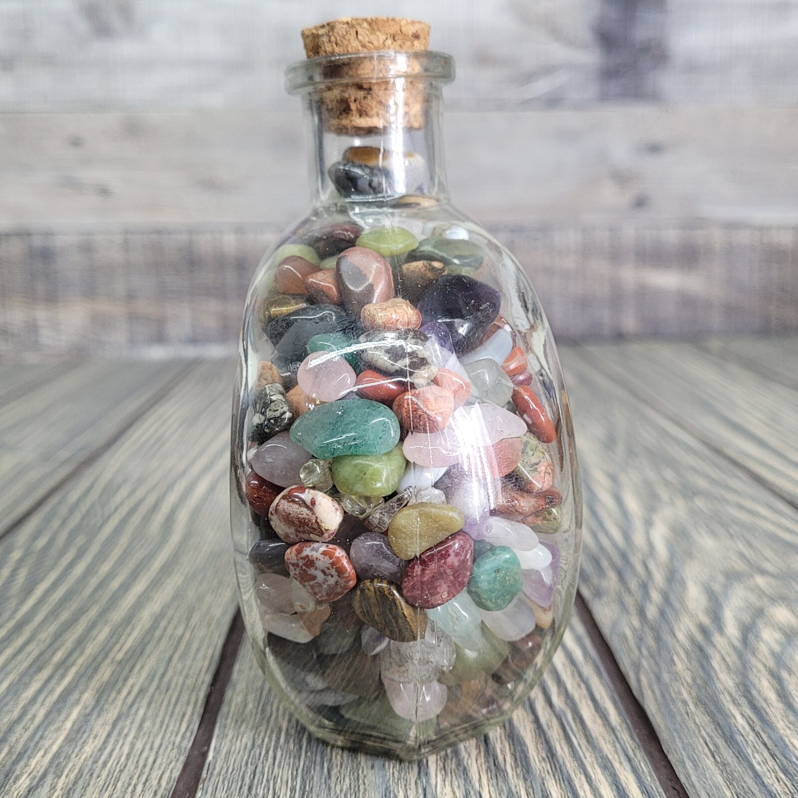 1.25 Lbs Mixed Crystals in Vintage Apothecary Glass Jar Bottle Small Tumbles