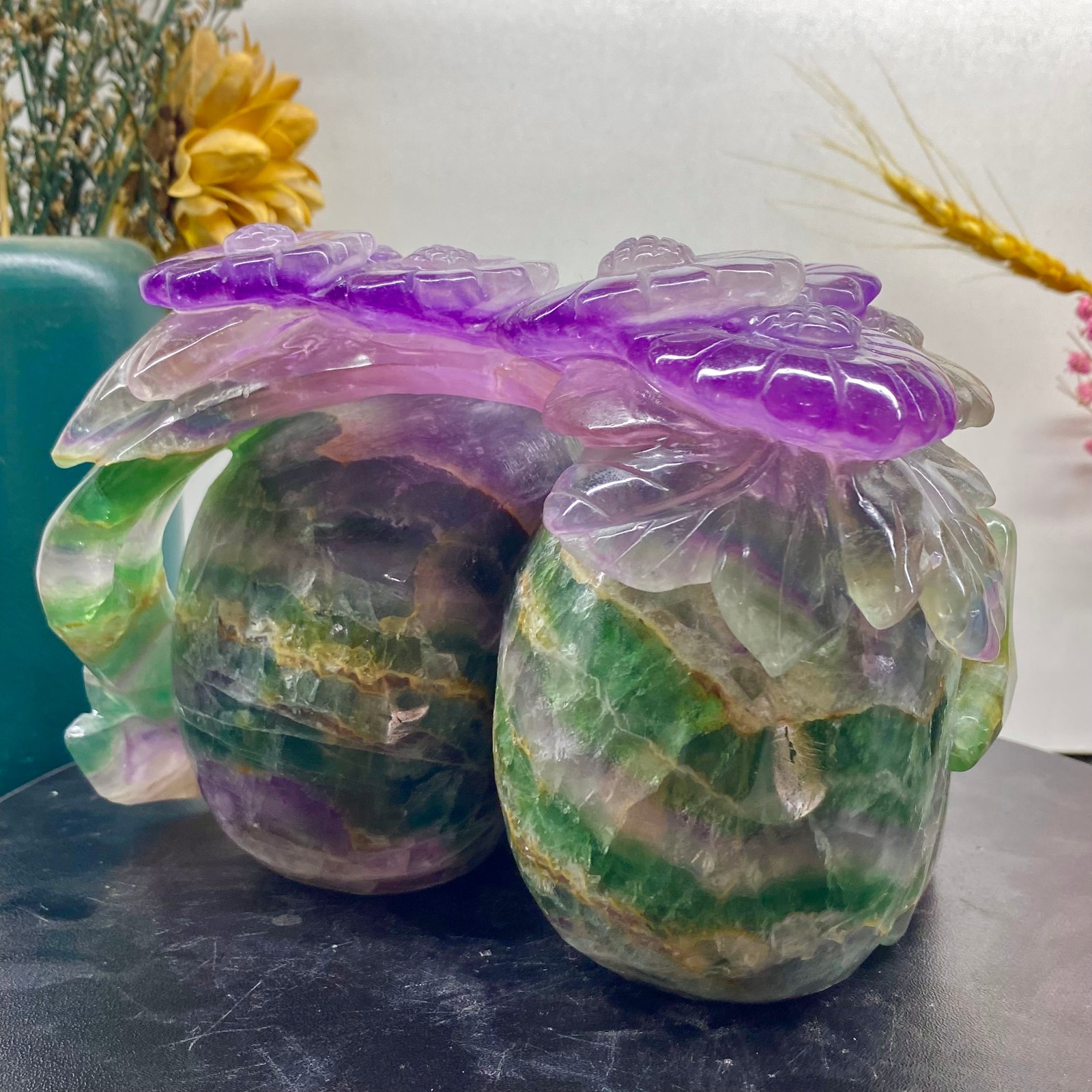 7.05LB Natural fluorite skull quartz hand carved crystal skull healing