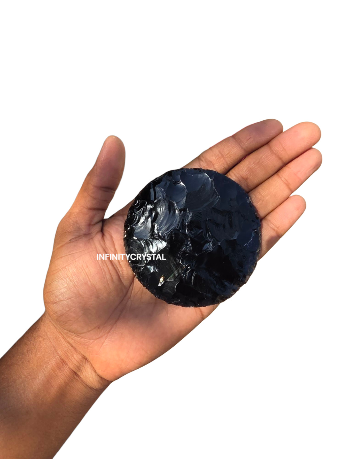 90MM Black Obsidian Disc – Handcrafted Round Protection Stone – Energy Healing.