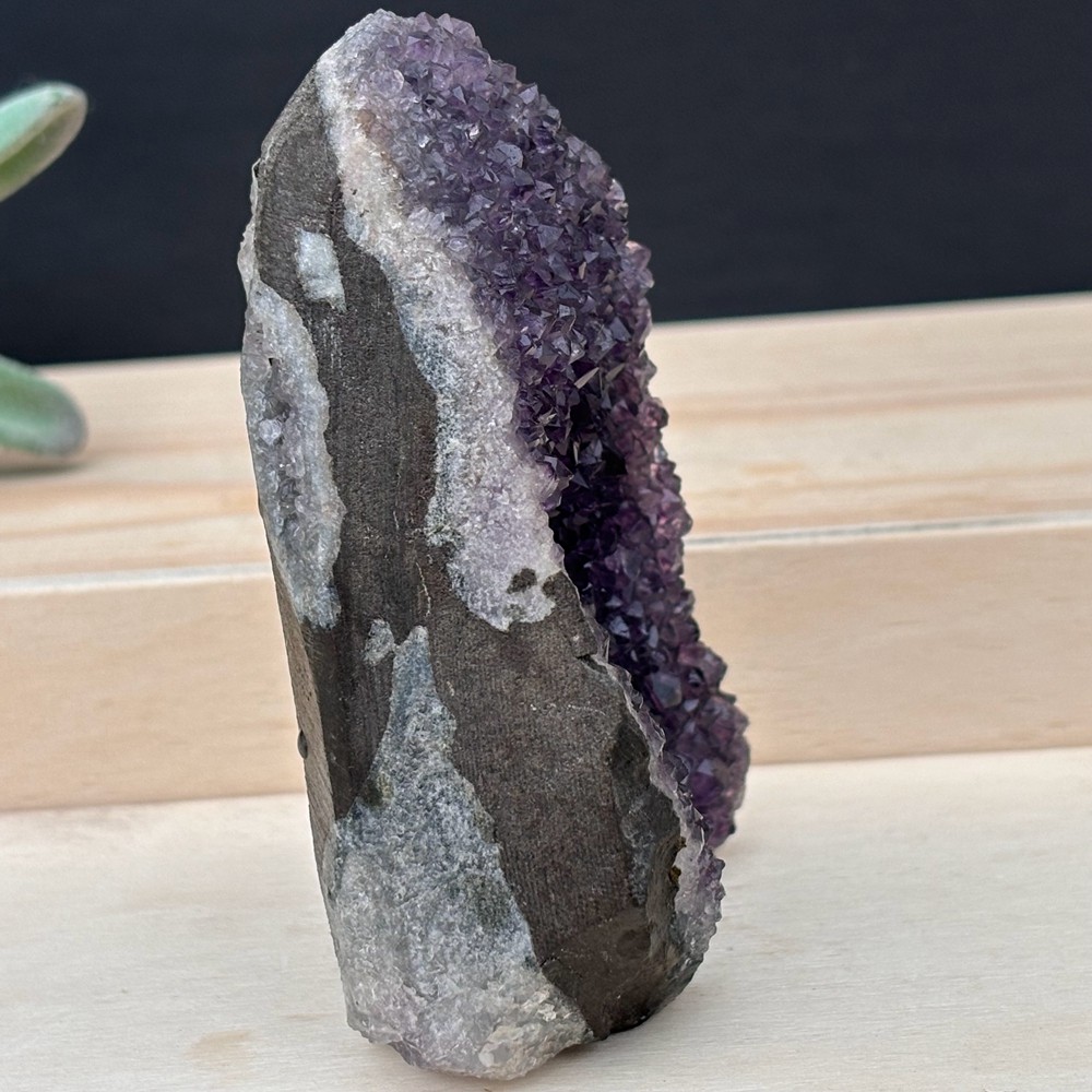 210g Top Natural Amethyst Cave Quartz Crystal Specimen Reiki Healing +Stand