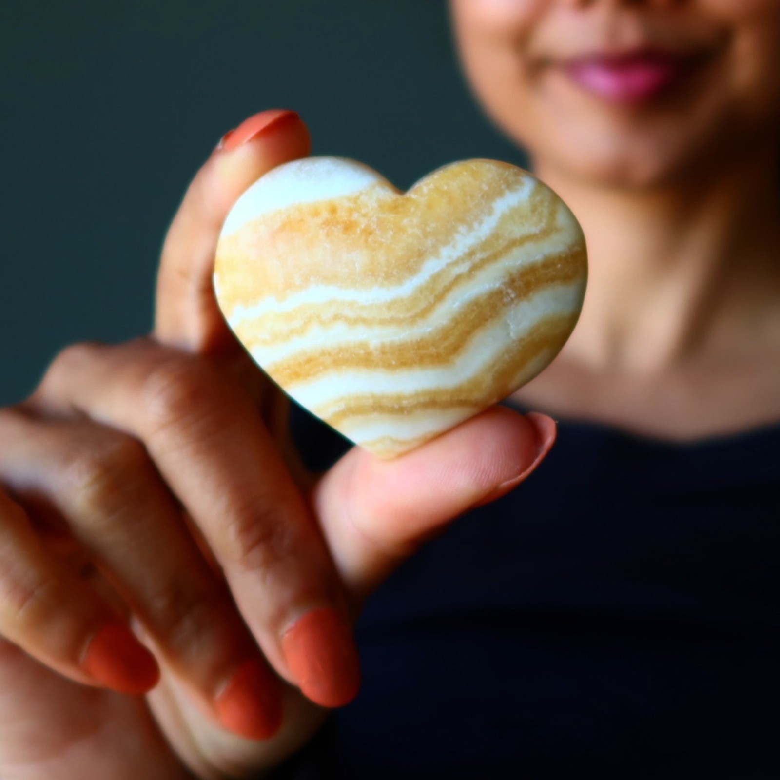 Orange Calcite Heart Vibrant Lover Banded Soulmates Stone White Gemstone Crystal