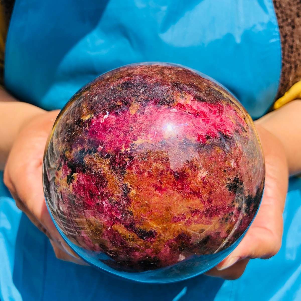 5.03LB Natural Rhodonite Crystal Sphere Pink Black Healing Gem Stone 4793