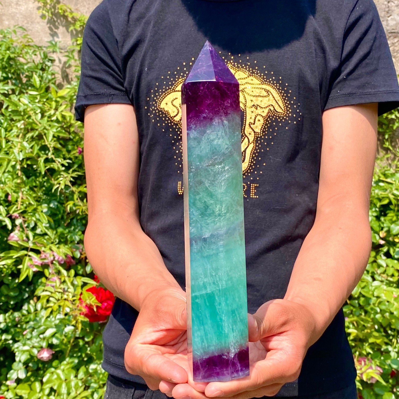2.9LB Natural rainbow fluorite obelisk quartz crystal wand point Gem Healing