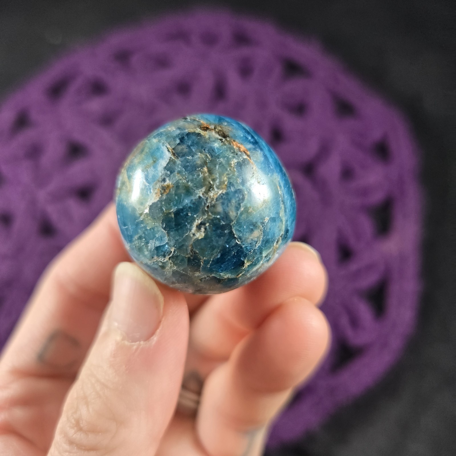 Blue Apatite Sphere 28mm Crystal Ball Stone Polished Marble