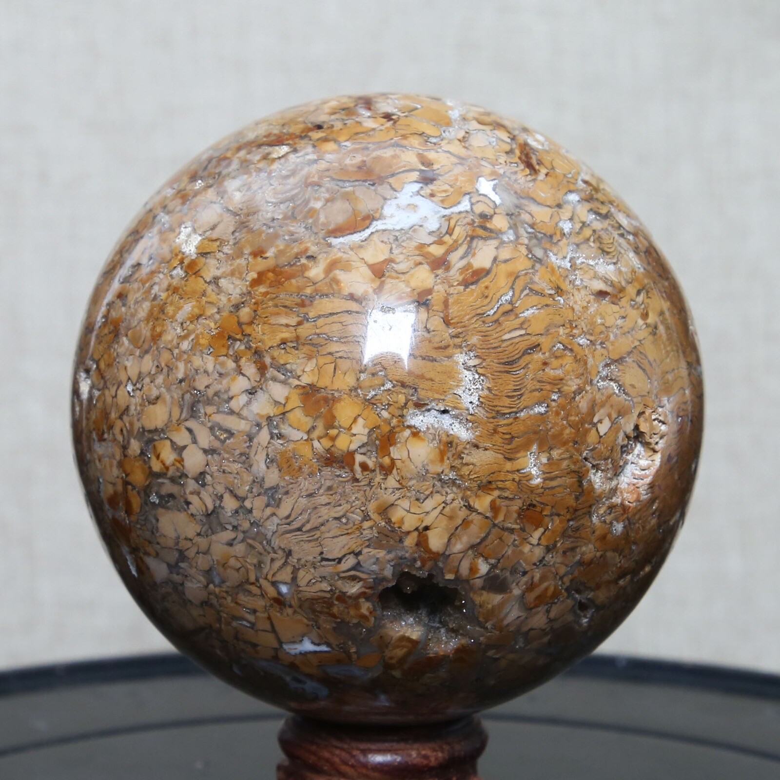 B8702-85mm-817g Amazing Natural Ocean Ibis Jasper Orbicular Sphere Reiki Crystal