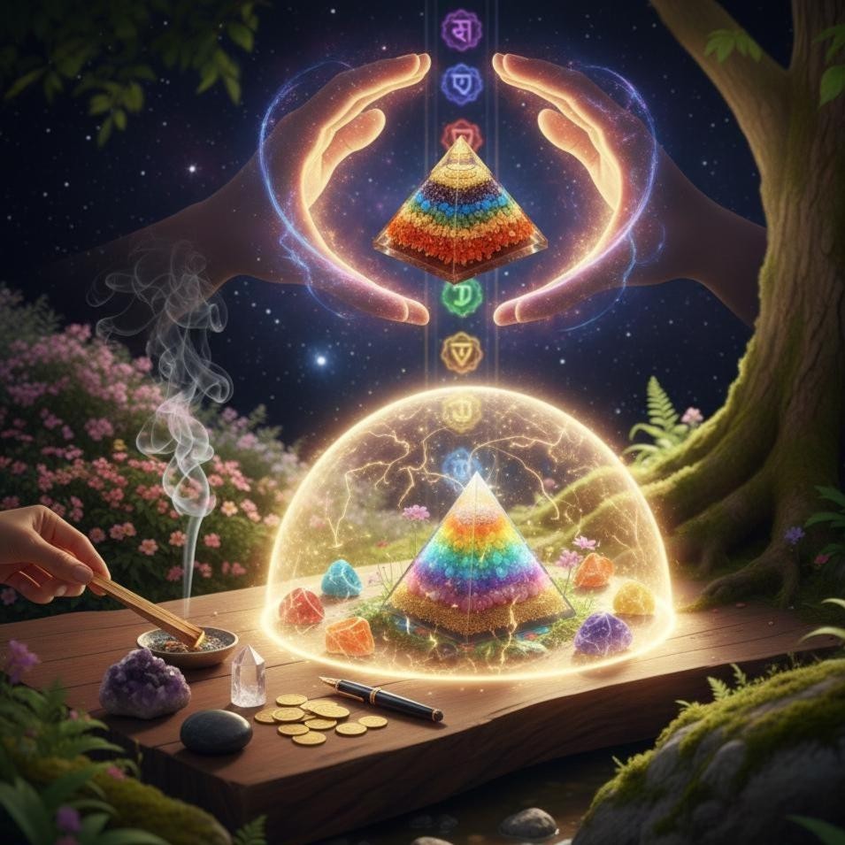 7 Chakra Orgonite Pyramid EMF Protection Crystal Energy Generator For Meditation