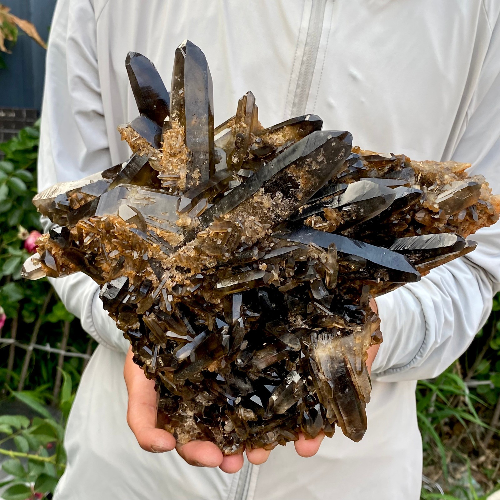 9.7LB Large Natural Black Smoky Quartz Crystal Cluster Raw Mineral Specimen
