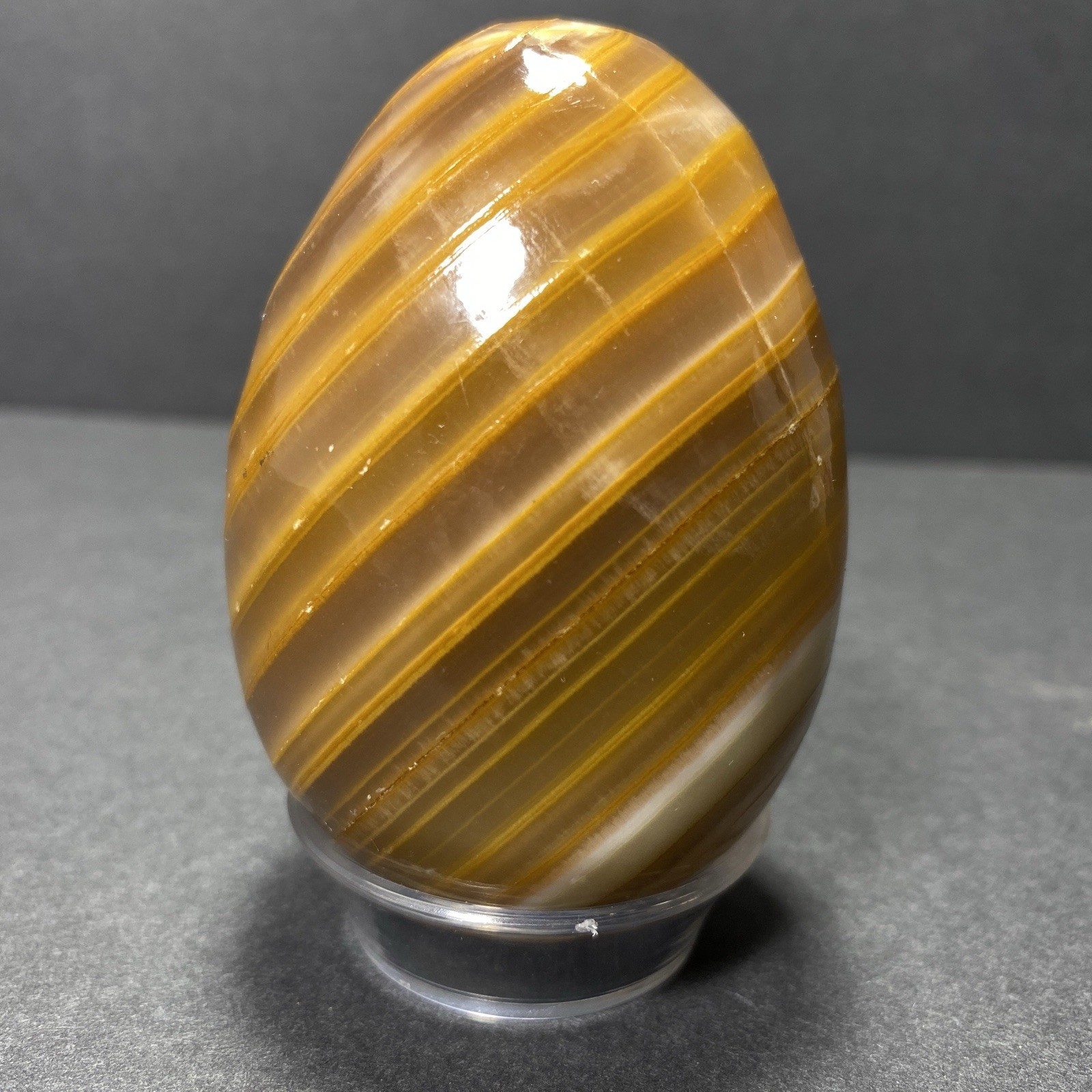 Natural Onyx Stone Egg With Stand Hand Polished Banded Agate Calcite Crystal