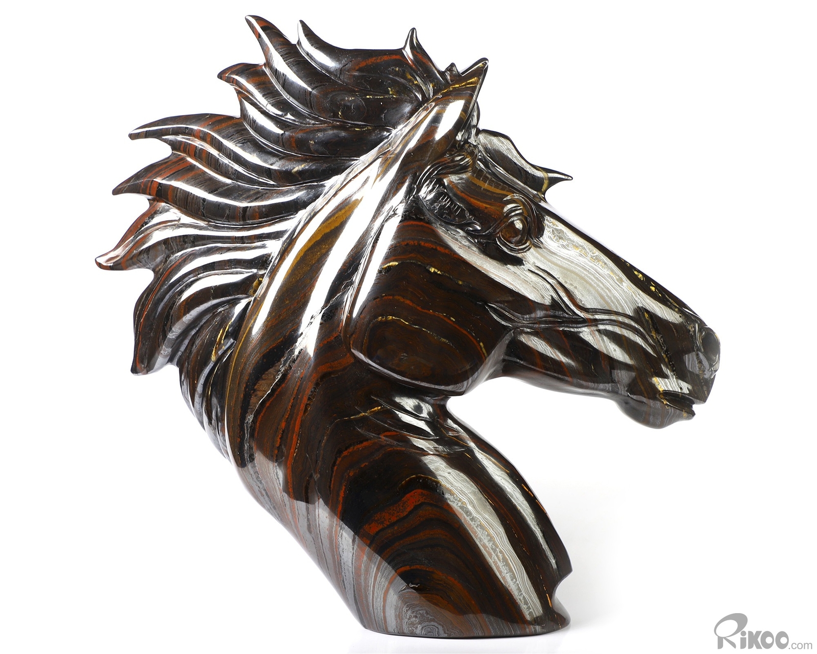 8.0″ Colorful Tiger Iron Eye Hand Carved Crystal Horse Sculpture, Healing