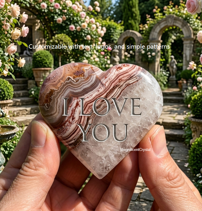 Custom Engraved Natural Crystal Personalized Text Logo Image Healing Stone