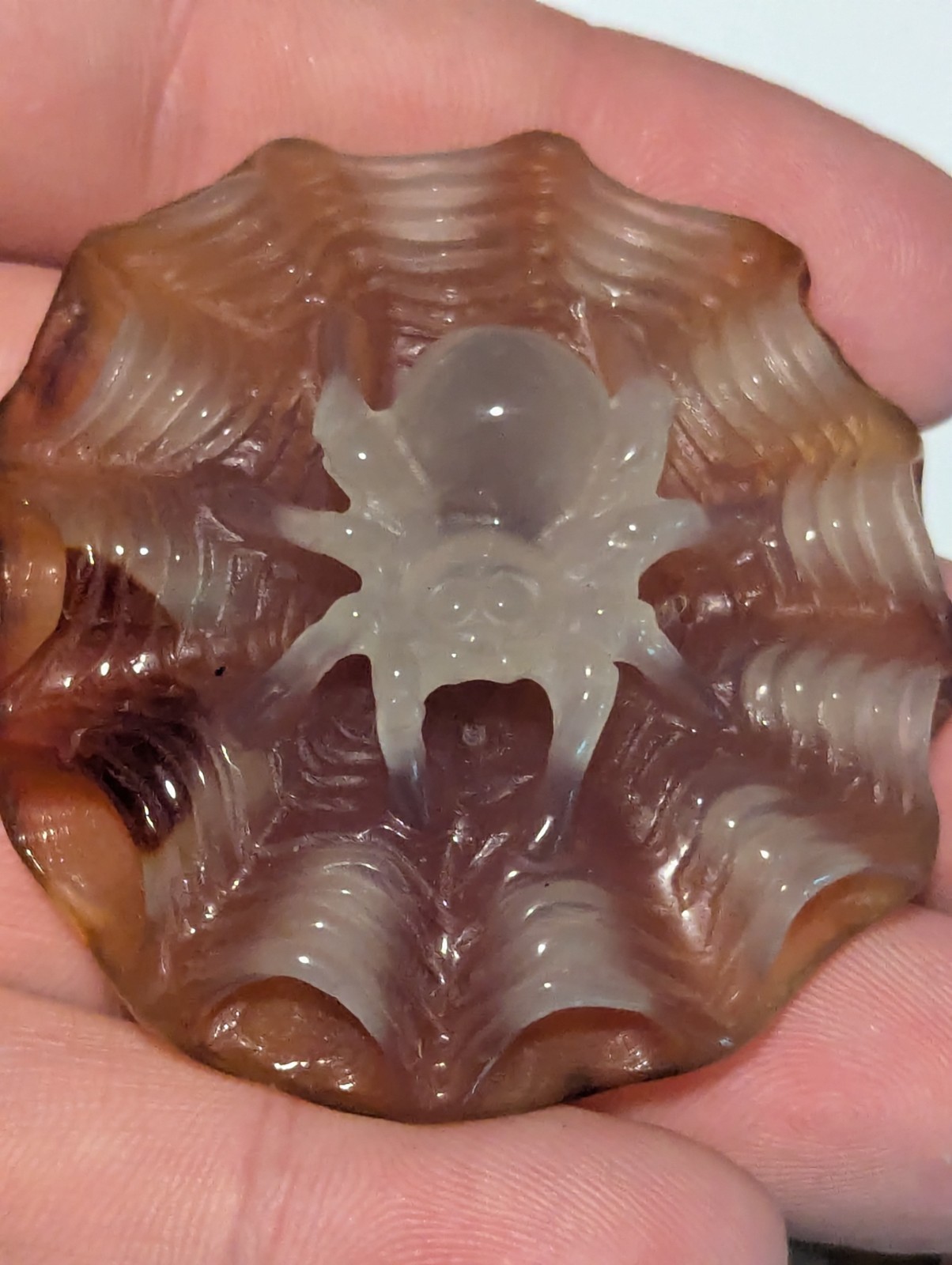 Spider On Web Carnelian Agate Stone Crystal Carving