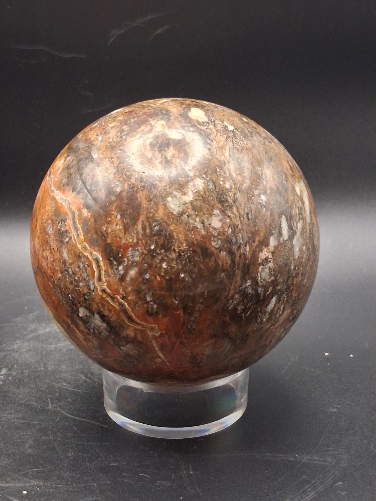 Large petrified wood sphere! 81mm, 3.1 inches, 1.8 pounds