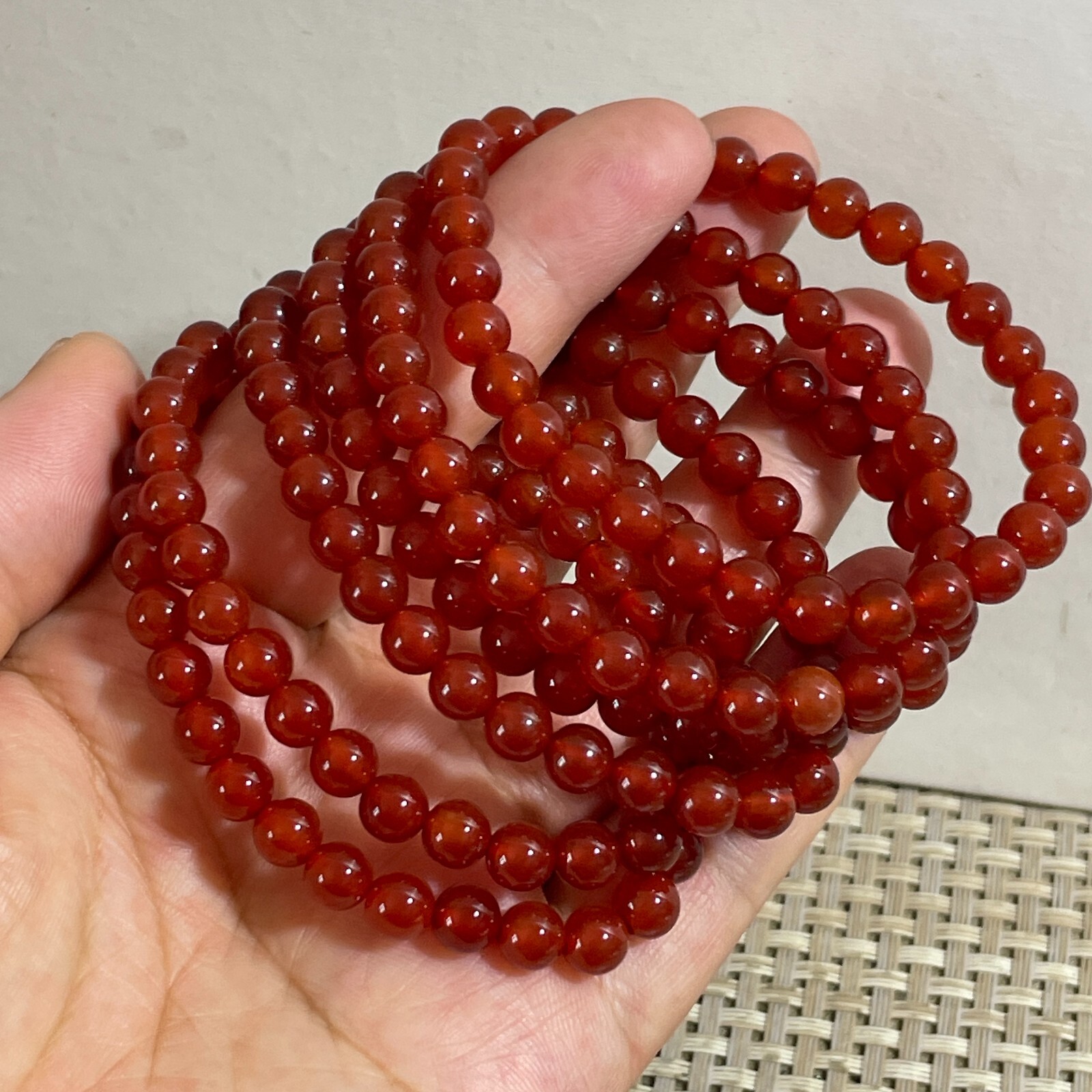 Wholesale 1 Pcs red agate stone ball beads 6mm 7.5”crystal Stretch Bracelet
