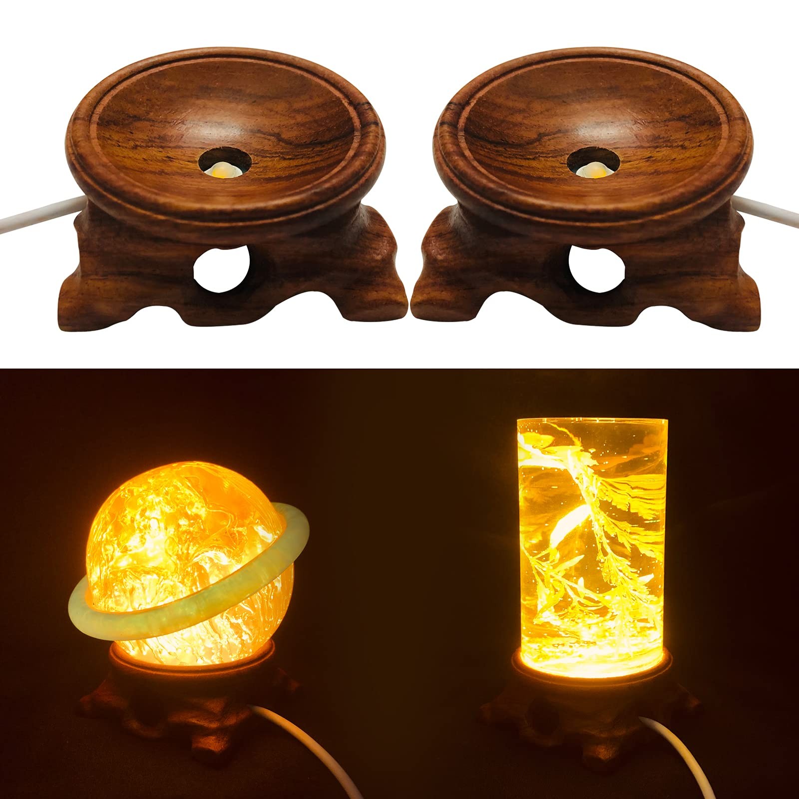 2PCS Root Carving Wooden Light Display Bases,2 Inch Wood Lighted Stand Bases …