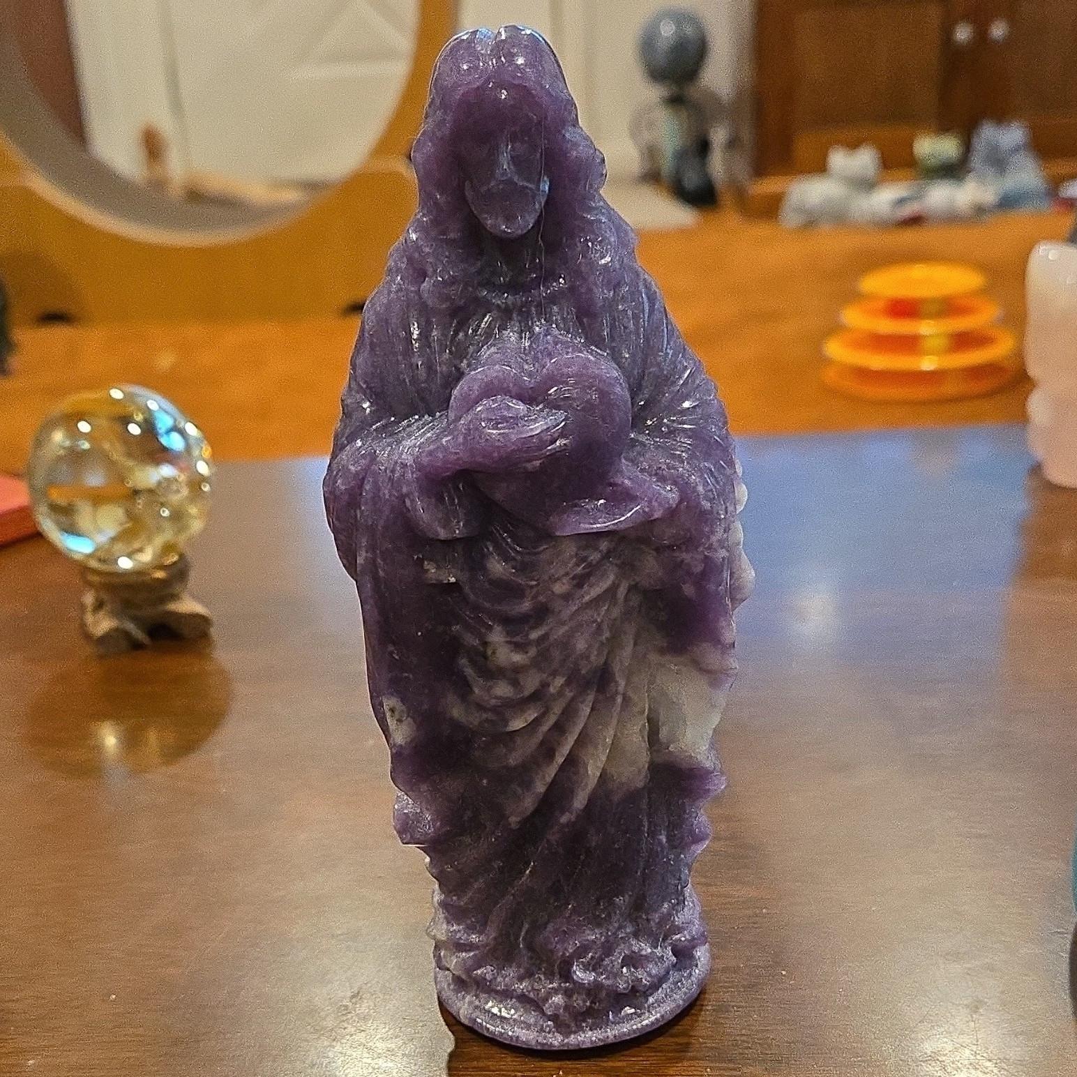 Natural Purple/Lilac Jade Carved Crystal Jesus Statue 7″ Tall * Beautiful*